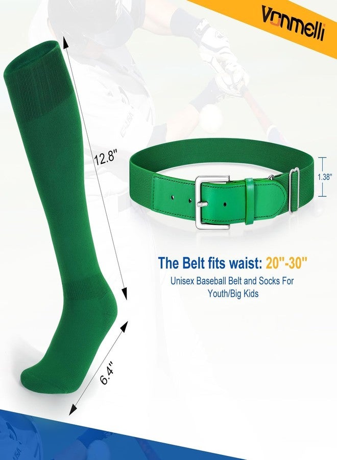 VONMELLI Youth Baseball Softball Belt and Socks Combo, Elastic Kelly Green Belt and Socks for Boys Girls (2 Pairs of Socks & 1 Belt) - Image 3